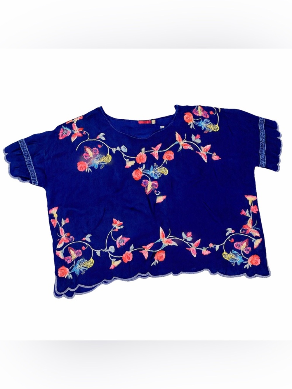 Johnny Was Navy Embroidered Floral & Butterfly Tunic